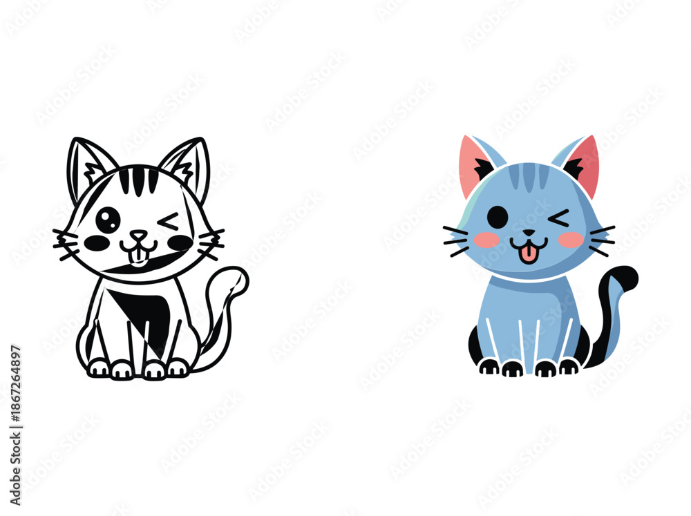 Fototapeta premium Cute cartoon cat illustration with different colors