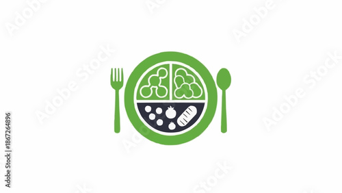 Vegan healthy food plate icon symbol.