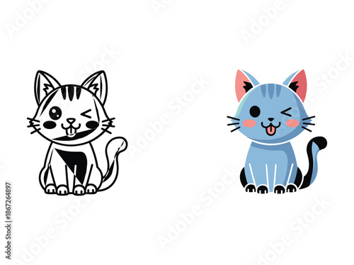 Cute cartoon cat illustration with different colors