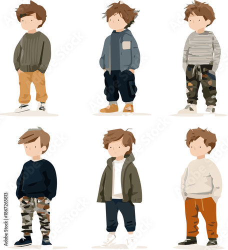 Isolated a kinds of deferent modern smart boy dress vector art with white background. 