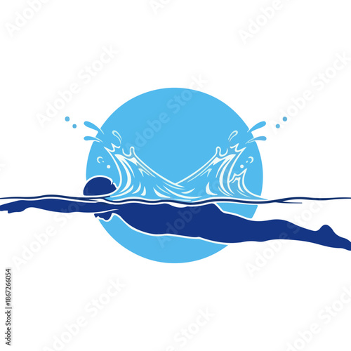 Surfer Riding Wave in Ocean Water.