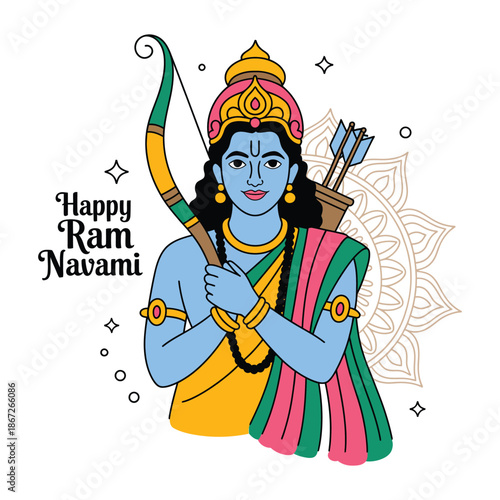 Ram Navami Modern Flat Vector Illustration.