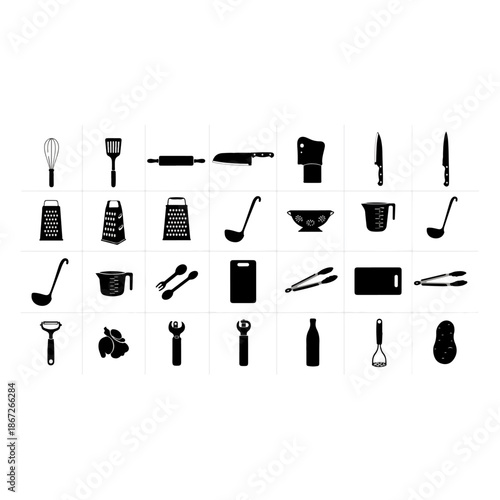 Collection of Various Kitchen Utensils and Tools.