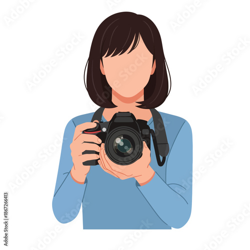 Woman Photographer Holding DSLR Camera, Capturing Moment, Modern Photography Concept