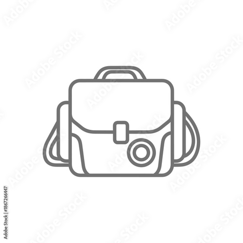 Minimalist line art icon of a messenger bag, simple outline of a satchel with strap
