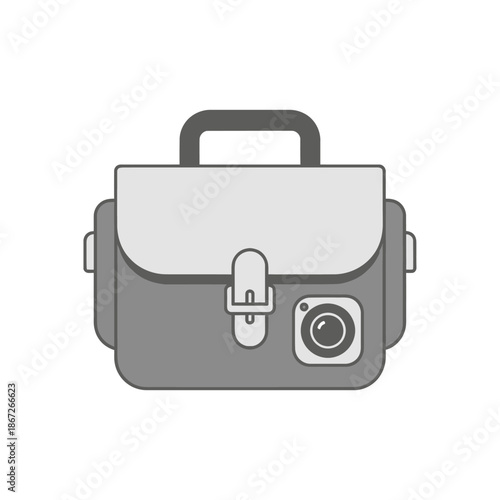 Modern Camera Bag Icon: Flat Design, Grey & White, Photography Equipment Storage