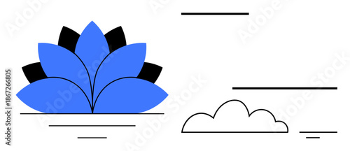 Lotus flower design. The artwork features a blue lotus paired with geometric elements for symbolism of purity and nature. Lotus used in meditation, wellness, branding, spirituality, and design
