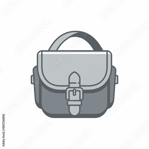 Retro Camera Bag Icon - Gray Satchel Messenger Style with Buckle