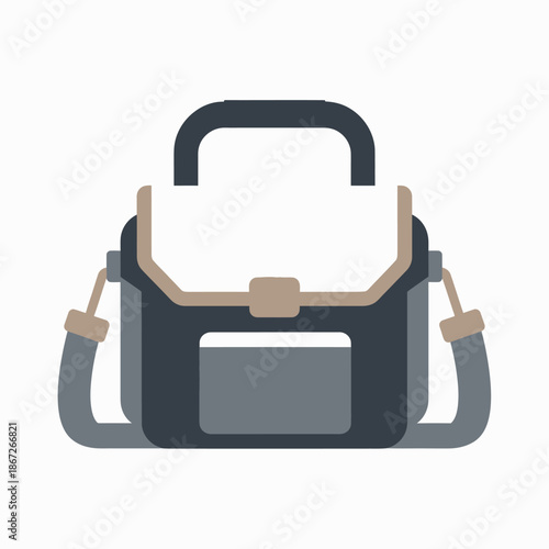 Modern messenger bag illustration, flat design, isolated on white background, business travel accessory