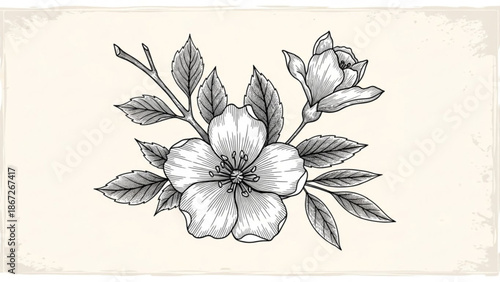 Detailed black and white hibiscus flower
