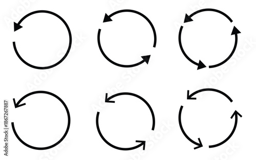 Circular arrow icon set. Refresh reload loop symbols for process, update and cycle concept