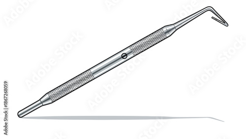 A dental probe with a textured handle on a white background.