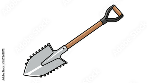 A cartoon illustration of a gardening shovel.