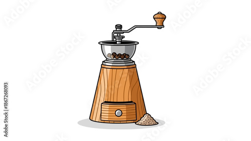 Manual coffee grinder with beans and fresh ground coffee