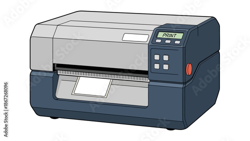 A modern print machine illustration with the word PRINT on the screen.