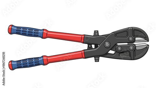 Heavy-duty bolt cutter with red handles on white background
