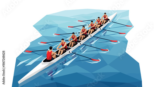 Geometric rowing team: dynamic water activity in polygonal style
