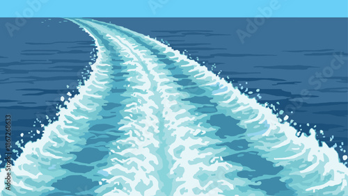 Pixel art ocean wake pattern under clear blue sky