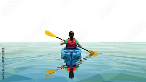Geometric canoeing adventure over serene waters