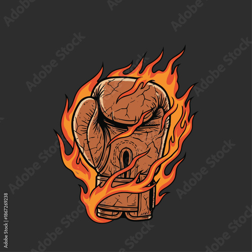 Boxing Glove on Fire Illustration.