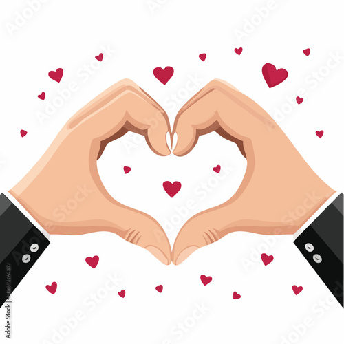 Hands creating heart shape surrounded by hearts for love and Valentine's theme