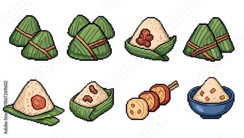 Pixel art rice delicacies: traditional cuisine in pixel art style