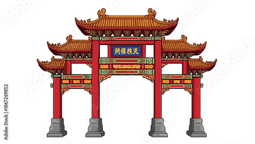 Traditional chinese temple gate with ornate architectural design