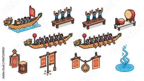 Pixel art dragon boat festival: ceremonial race and celebrations