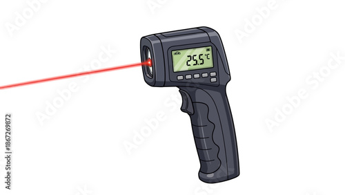 Infrared thermometer measuring temperature with a red laser beam.