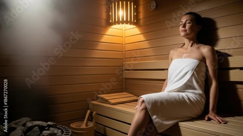 Person relaxing in sauna
