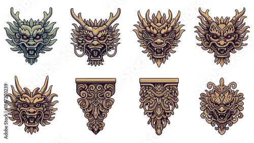 Intricate ornate dragon sculptures and architectural elements in detailed design