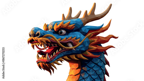Colorful 3d dragon sculpture: geometric origami art with fiery details