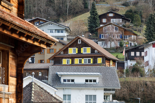 Houses with yellow shutters...