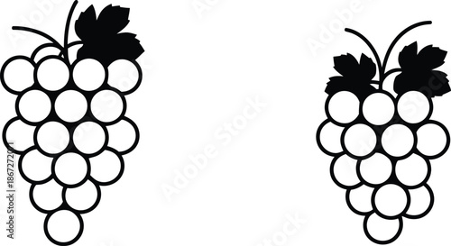 Black and white illustration of two bunches of grapes side by side