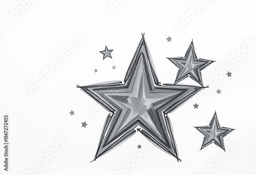 Whimsical, unevenly sized stars sketched in charcoal, varying shades of gray on white paper,  art,  element