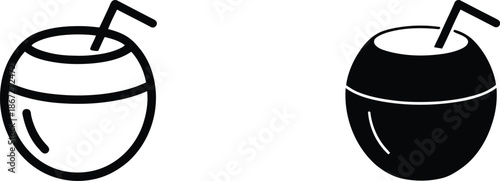 Two coconut drinks with umbrella straws side by side