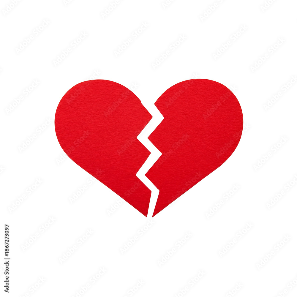 Fototapeta premium Broken Red Heart Illustration Symbolizing Heartbreak Divorce and Relationship Sadness