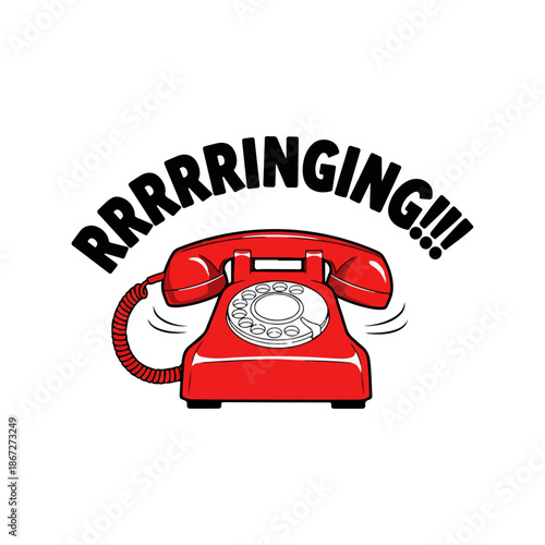 Red Rotary Phone Ringing Loudly Cartoon.