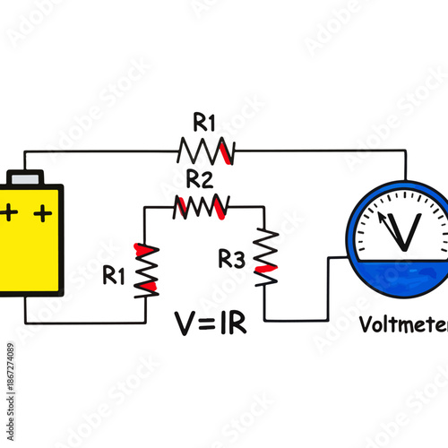 Electrical Circuit Diagram with Voltmeter and Resistors.