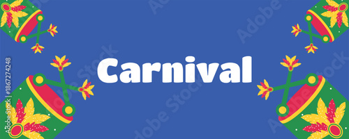 Festival banner for Brazilian Carnival with feathered drums. Mardi gras