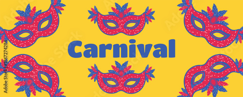 Festival banner for Brazilian Carnival with feathered carnival masks
