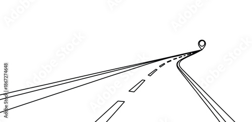Road leading to destination with navigation map pin on winding path illustration
