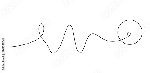Minimalist black line drawing forming a wavy pattern and a spiral shape on a clean white backdrop