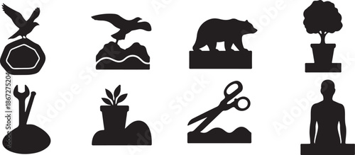 Black silhouettes of nature and gardening icons set