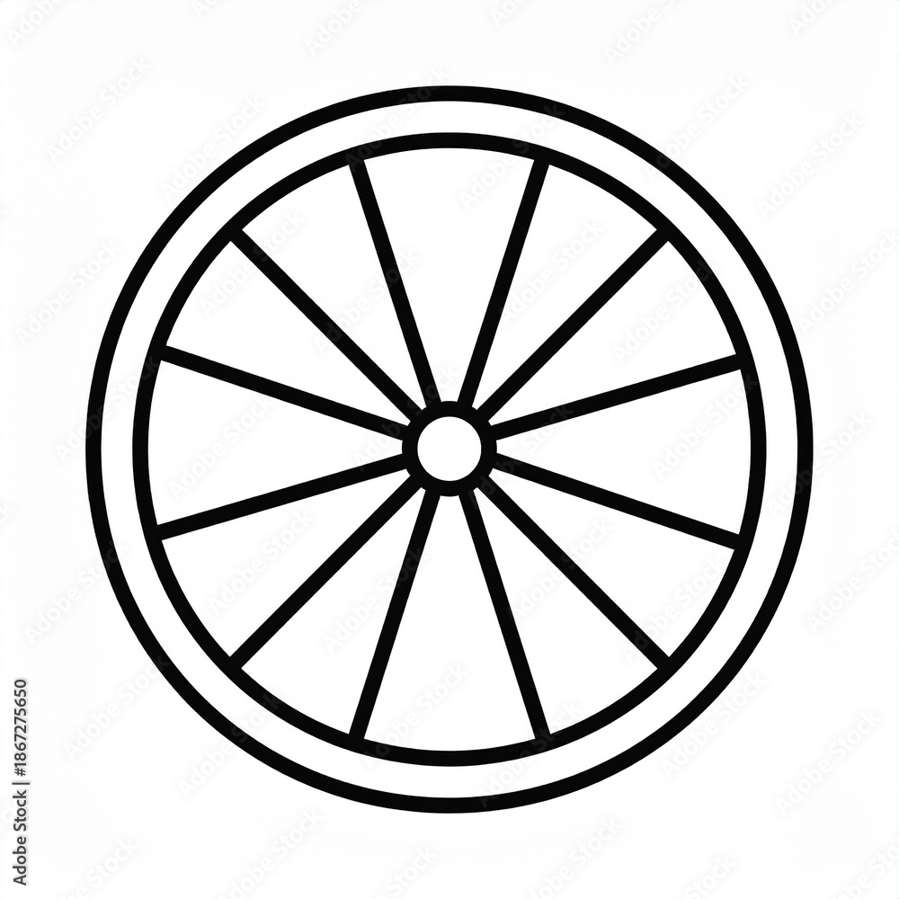 Obraz premium Minimalist black and white bicycle wheel icon isolated on white background vector illustration