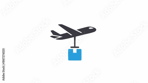 Airplane dropping blue package down.