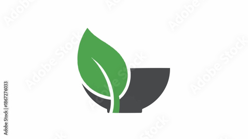 Green leaf logo on dark background.