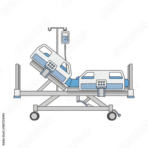 Adjustable Hospital Bed with IV Drip - Medical Equipment Illustration