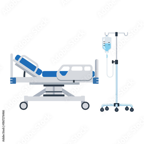 Hospital Bed and IV Drip Stand - Modern Medical Equipment