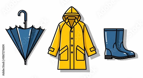 Rainy day accessories and clothing set.